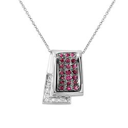 Natural 0.64 CTW Pink Sapphire & Diamond Necklace 14K White Gold - REF-70N2Y