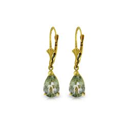 Genuine 2.5 ctw Green Amethyst Earrings 14KT Yellow Gold - REF-28K8V