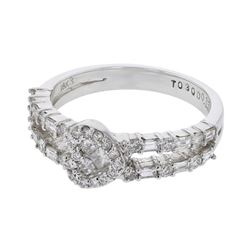 Natural 0.76 CTW Baguette & Diamond Ring 18K White Gold - REF-126F2M