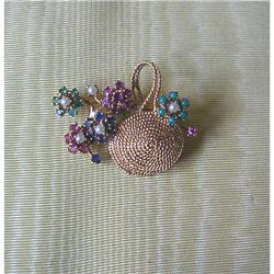 1950's~14K / GEM SET "FlowerBasket" PIN #1324832