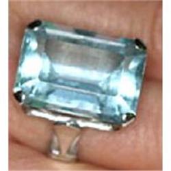 Estate Emerald Cut BlueTopaz Ring White Gold #1324980