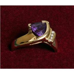 Estate Trillion Amethyst & Diamond Gold Ring #1324986