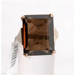 20ct Estate Emerald Cut Smokey Topaz Ring Gold #1324988