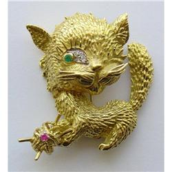 Gold Cat Pin with Jewels #1325024