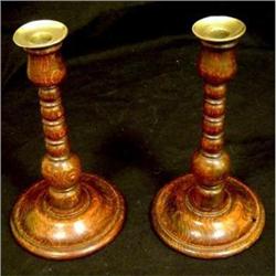 Pair of Antique Oak Candlesticks #1325360