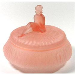 JACKIE Pink Satin Glass Art Deco Powder Jar #1340682