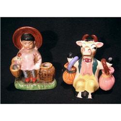 Porcelain and Pottery Figures Cow and Chinese #1341202