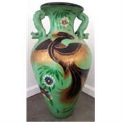 Mexican Urn Large Birds Flowers Hand Painted #1341233