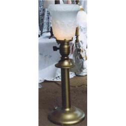 Lamp Table Iron Stick w/ Milk Glass Satin Shade#1341246