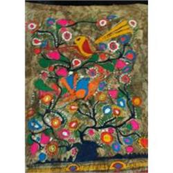 Painting Mexican Bark Tree Flowers Birds Folk #1341247