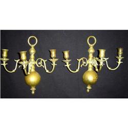 Pair of Antique Brass Sconces #1363597