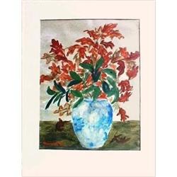 Still Life Painting Autumn Oak Leaves in Vase #1369730