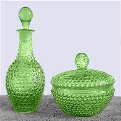 Green Hobnail Perfume Bottle & powder Jar #1390014