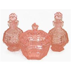 Pink Depression Glass Perfume Bottle Vanity Set#1390017