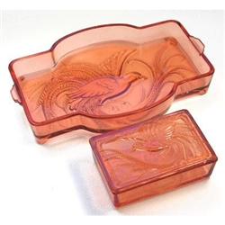 Empress Bird Salmon Pink Tray & Jewelry Box Set#1390028