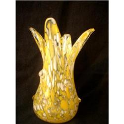 YELLOW GLASS VASE , OPENING FLOWER #1390063