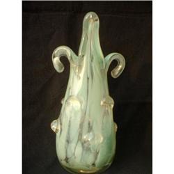 GREEN GLASS VASE , OPENING FLOWER #1390064