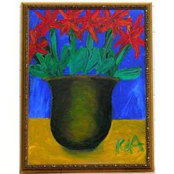 ORIG PAINTING VASE WITH RED FLOWERS #1390109