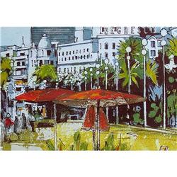 ORIG OIL PAINTING STREETSCAPE IN NICE, FRANCE #1390110