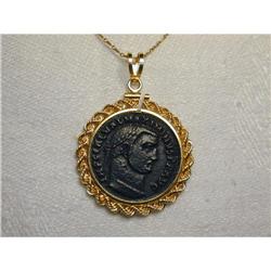 Antique Estate 14K YG Gold Greek Coin Pendant #1390238