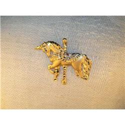 14K Carousel Horse Diamond Ruby Sapphire Brooch#1390247