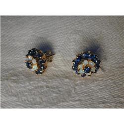 Rare Estate 14K YG Gold Sapphire Opal Earrings #1390250