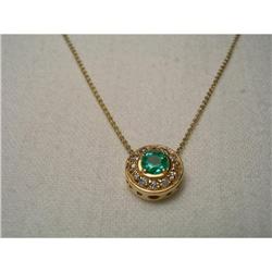 Estate 14K YG Emerald Diamond Solitaire Pendant#1390269