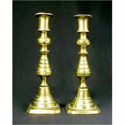 Antique Pair Brass Candlesticks  Push Up #1390444