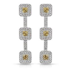 Natural 2.07 CTW Yellow Sapphire & Diamond Earrings 14K White Gold - REF-143F3M