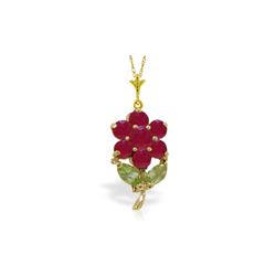 Genuine 1.06 ctw Peridot & Ruby Necklace 14KT Yellow Gold - REF-28W2Y