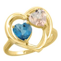 1.91 CTW Diamond, London Blue Topaz & Morganite Ring 14K Yellow Gold - REF-36X9M