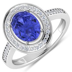 Natural 1.82 CTW Tanzanite & Diamond Ring 14K White Gold - REF-64H8M