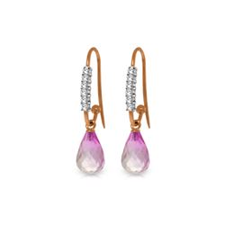 Genuine 4.68 ctw Pink Topaz & Diamond Earrings 14KT Rose Gold - REF-42X2M