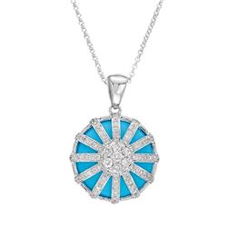 Natural 9.90 CTW Turquoise & Diamond Necklace 14K White Gold - REF-81K2R