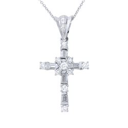 Natural 0.79 CTW Diamond & Baguette Necklace 18K White Gold - REF-125F3M