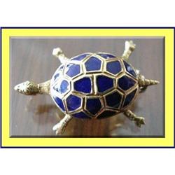 18K GOLD BLUE ENAMEL TORTOISE / TURTLE BROOCH #1343265