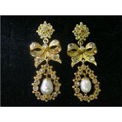 ANTIQUE GOLD EARRINGS W/ DIAMONDS & PEARL #1363776