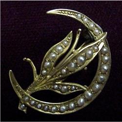 Victorian 14k & Seed Pearl BROOCH #1363858