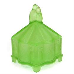 PEAKED PENGUINS Green Satin Glass Powder Jar #1363990