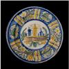 Image 1 : Round Blue Yellow Faience Wall Plate #1364210