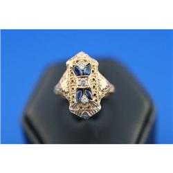 Antique 14K gold sapphire and Diamond Filigree #1364505