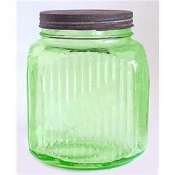 Green Depression Glass Hocking Cookie Jar #1370440