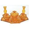 Image 1 : Bagley COBWEB Yellow Glass Art Deco Vanity Set #1370481