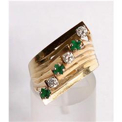 Estate Retro Art Deco Emerald Diamond Fan Ring #1331706