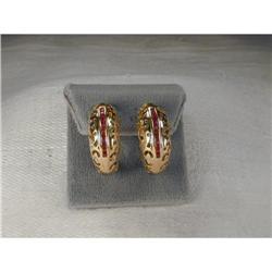 Estate 14K YG Ruby Diamond Filigree Earrings #1365145