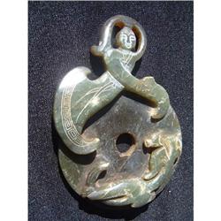 Green jade carving featuring a hydra on a round#1365167