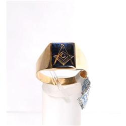 Estate Blue Enamel Mason Ring Yellow Gold #1365378