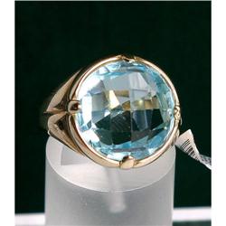 Estate Sky Blue Round Topaz Yellow Gold Ring #1365379