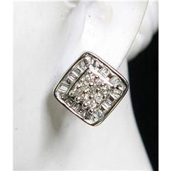 Hallmarked Diamond Round Baguette Earrings #1365381