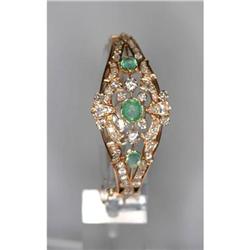 Antique Emerald Diamond 18kt Gold Bangle #1365382